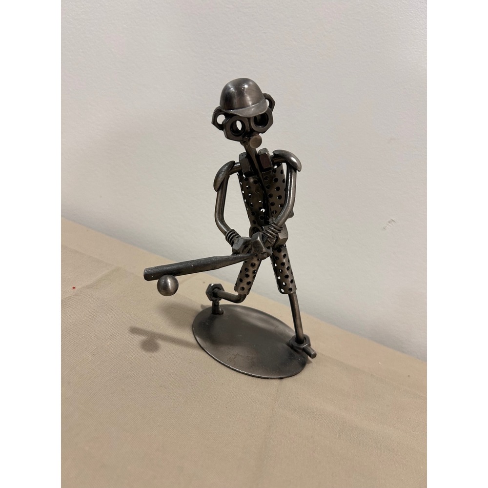 Metal Nut and Bolt Baseball Player Figurine Industrial Scrap Art 8in